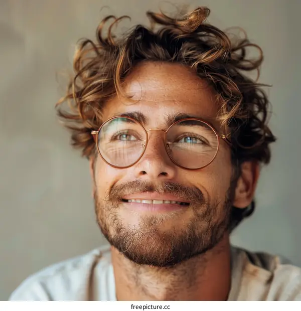 Close Up Portrait of a Smiling Man with Curly Hair