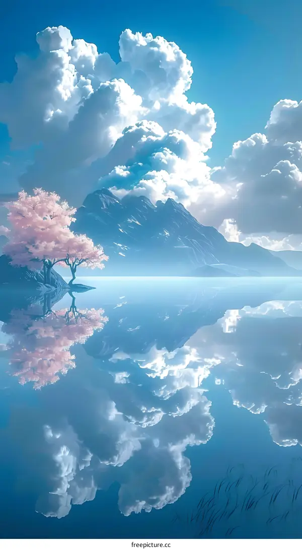 Cherry blossoms bloom by the lake