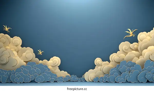 3D Paper Art Cloud Background Design