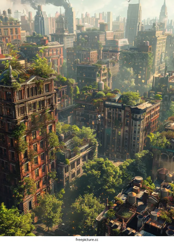 Post-apocalyptic Cityscape with Lush Vegetation