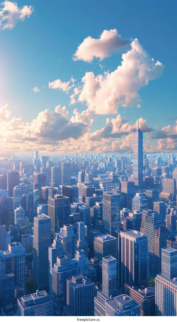 Blue and White Metropolis: A Cityscape in the Clouds