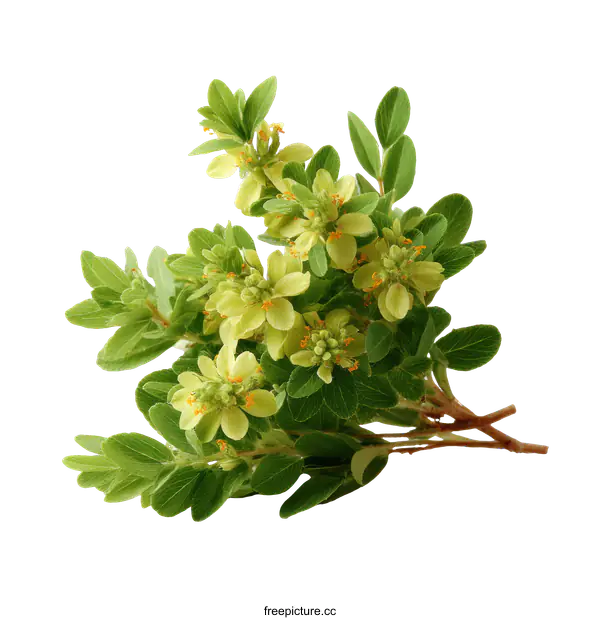 [Transparent Background PNG]Close Up of Delicate Pale Yellow Flowers and Green Leaves