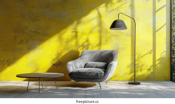 Modern Living Room Interior Design with Yellow Wall