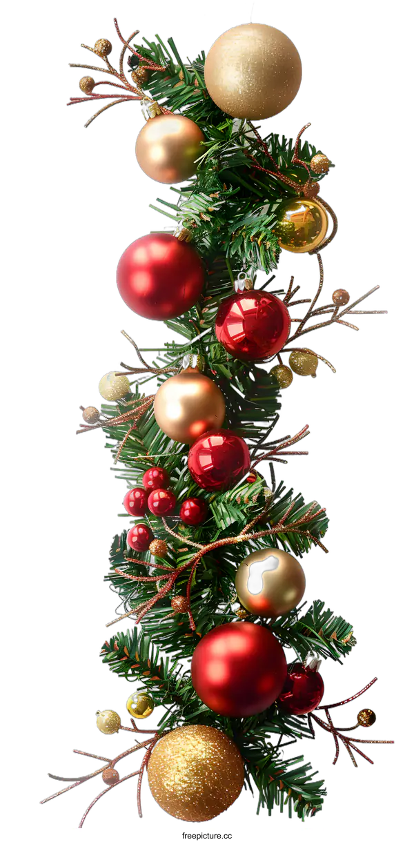 [Transparent Background PNG]Red and Gold Christmas Garland with Ornaments