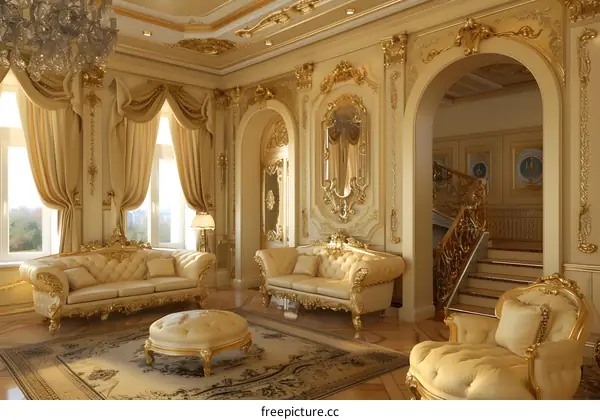 Luxury Living Room Interior Design with Golden Accents