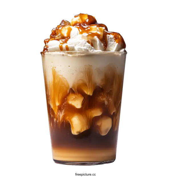 [Transparent Background PNG]Caramel Iced Coffee Drink in Glass