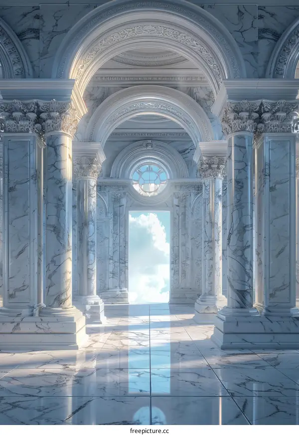 Majestic White Marble Hallway with High Arches