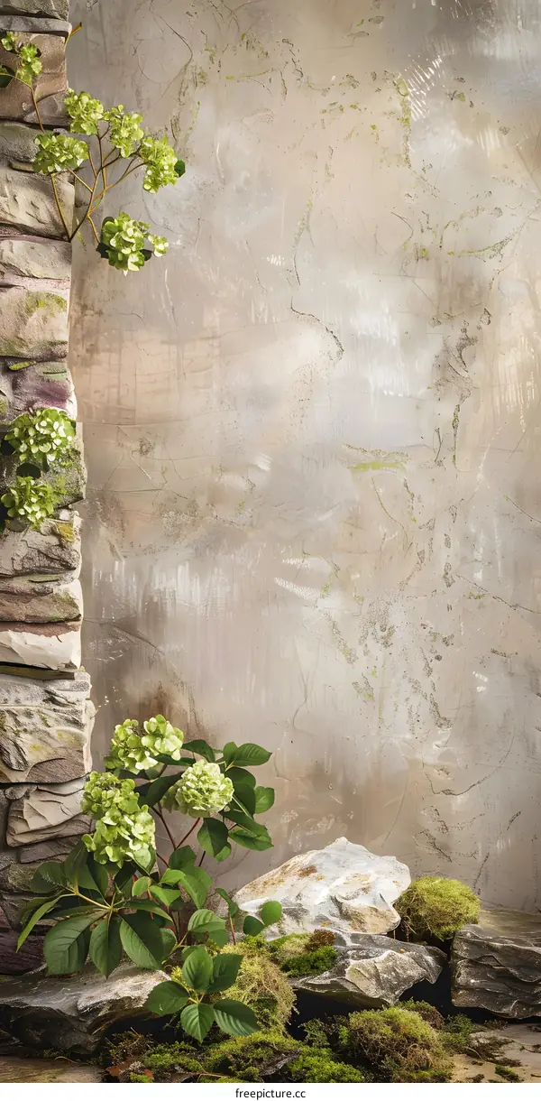 Stone Wall Texture With Greenery