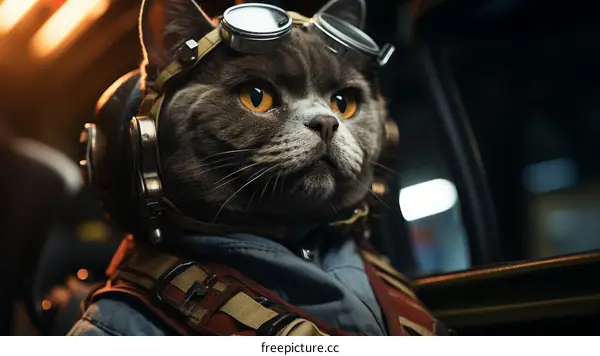 Cat in Aviator Hat and Goggles