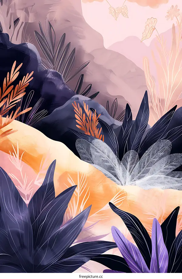 Abstract Nature Illustration with Pink and Blue Colors