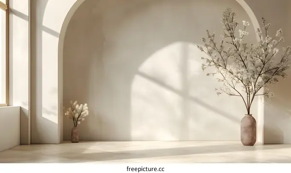 Minimalist Interior Design With White Flowers and Sunlight