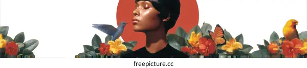 Black woman with flowers and birds illustration