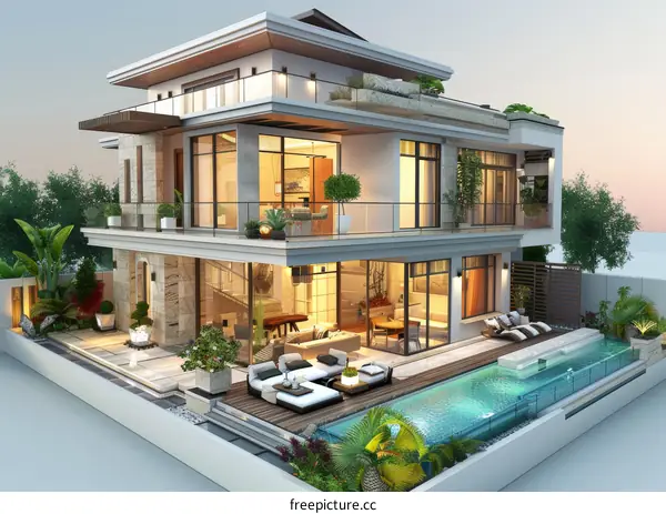 Luxurious Modern Villa with Private Pool in Lush Landscaping