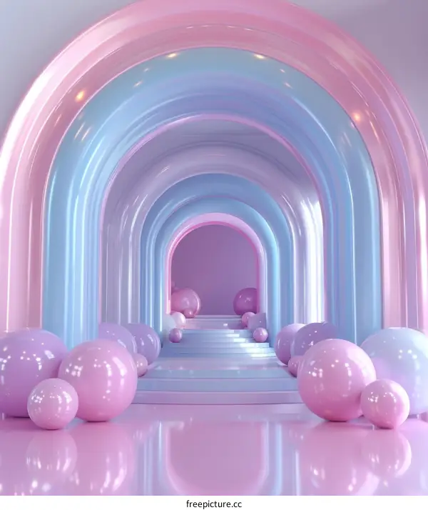 Pastel Rainbow Archway with Decorated Balls