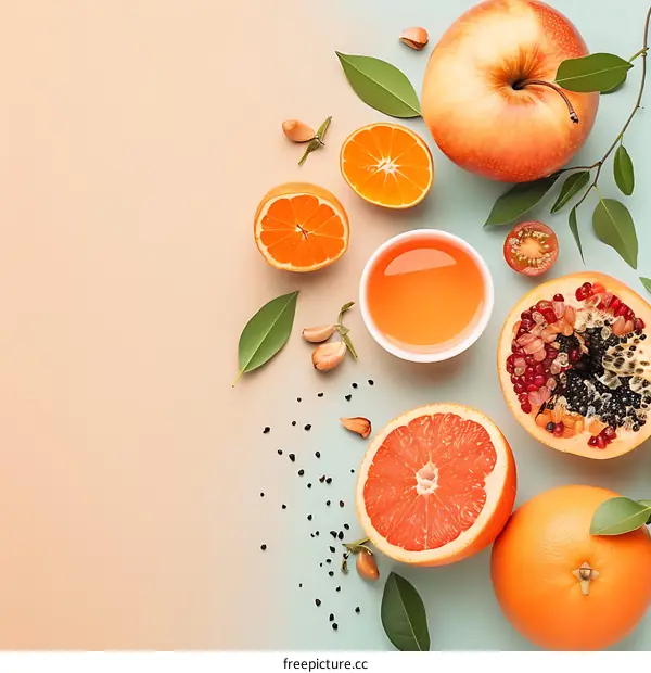 Fresh Fruits and Vegetables on a Pastel Background