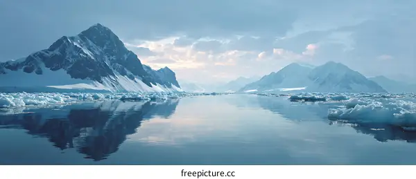 Antarctic Mountainous Landscape with Ice Floes