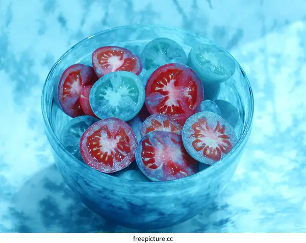 Sliced Tomatoes in a Blue Bowl