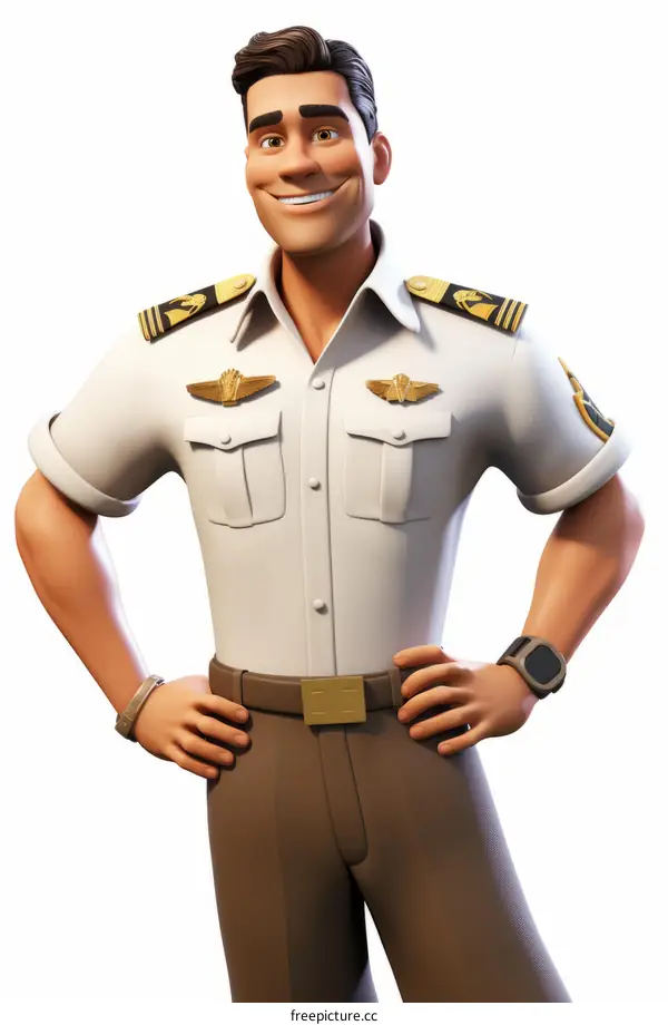 Smiling Commercial Pilot in Uniform with Folded Arms