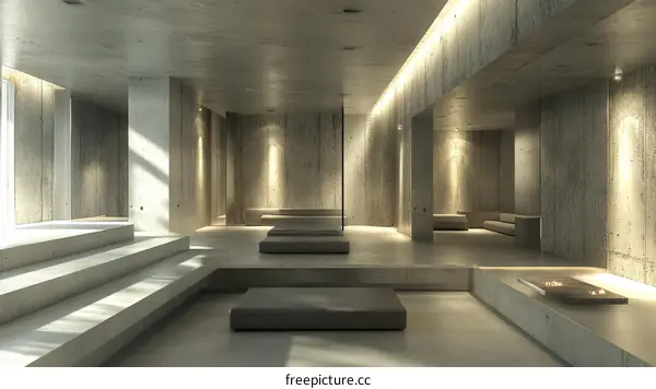 Modern Concrete Interior Design with Minimalist Furniture