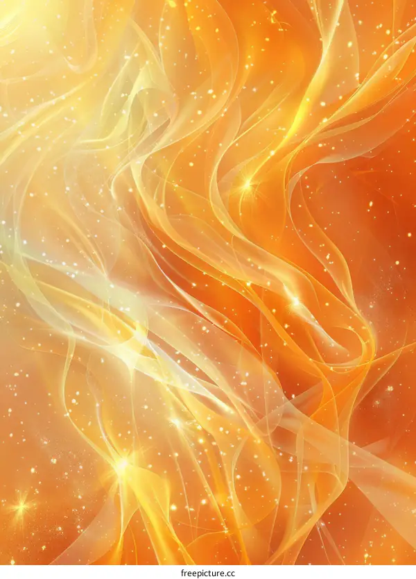 Golden Silk-Like Waves and Shining Star Background