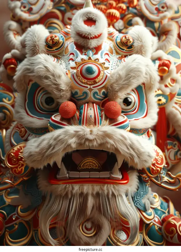Close-up of a Traditional Chinese Lion Dance Costume