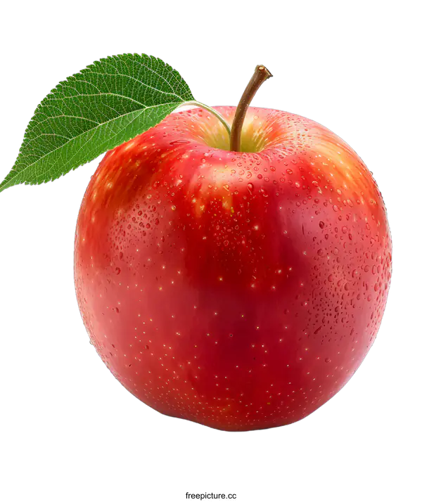 [Transparent Background PNG]A red apple with a green leaf