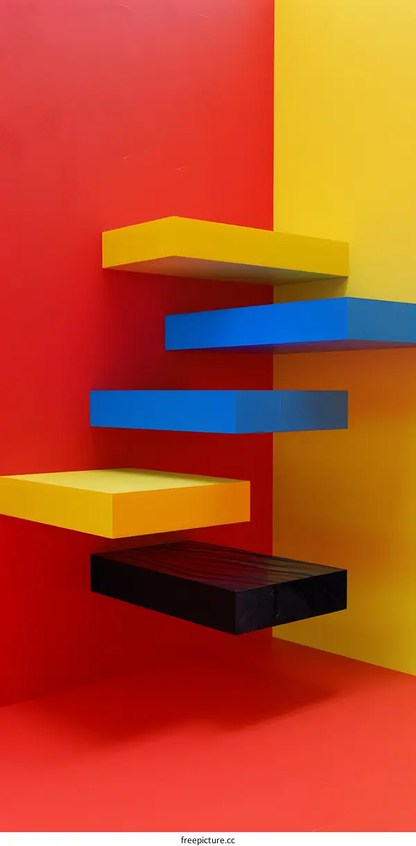 Abstract Minimalist Geometric Shapes Red Yellow Blue Black