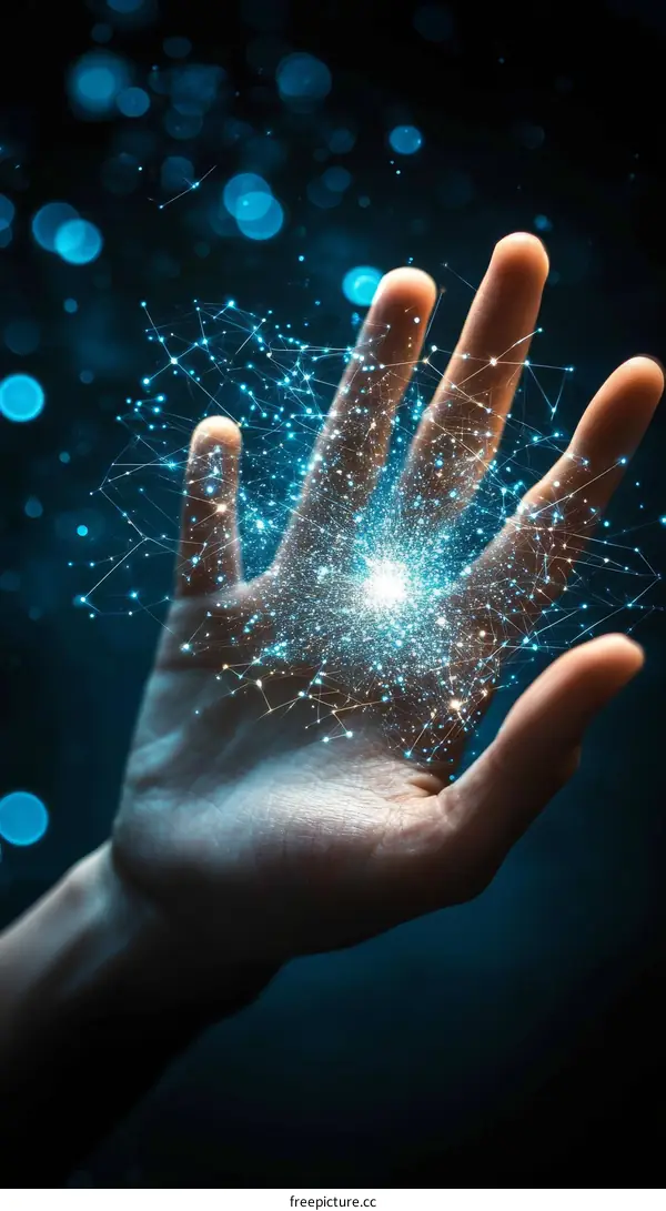 Digital Hand Holding Abstract Network