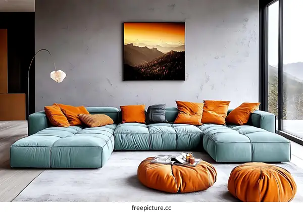 Modern Living Room with a Mountain View