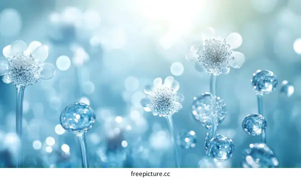 Abstract Blue Flowers with Crystal Drops