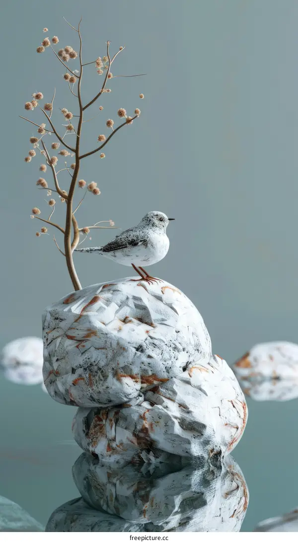 Small Bird Perched on a Rock in a Serene Coastal Ocean