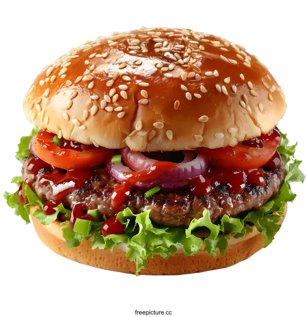 [Transparent Background PNG]yummy beef burger with fresh vegetables
