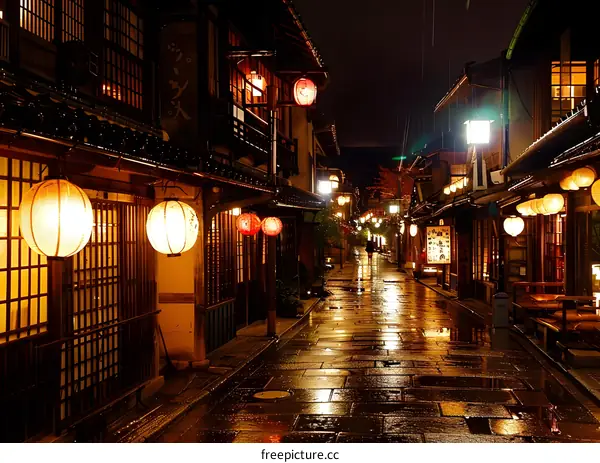 Rainy night in Gion district Kyoto Japan