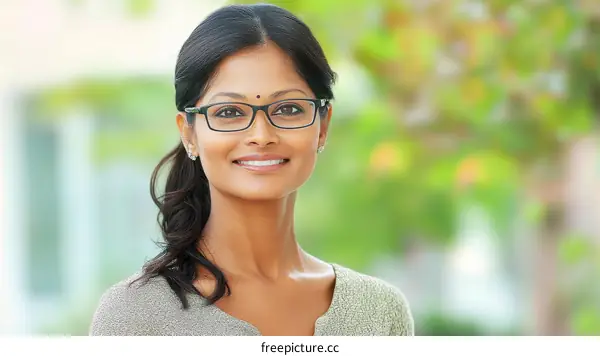 Portrait of a Smiling Woman with Glasses in Natural Light