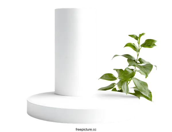 [Transparent Background PNG]White Display Podium with Green Plant