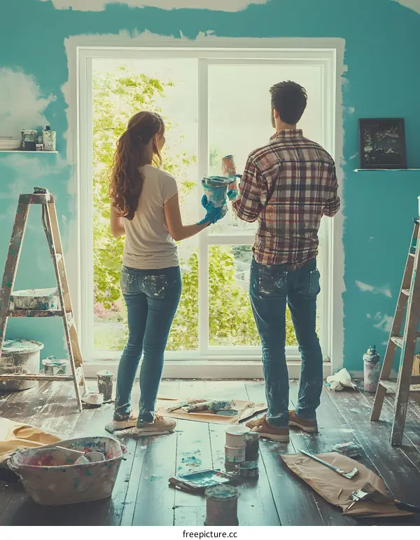 Couple Painting The Wall in Their New Home
