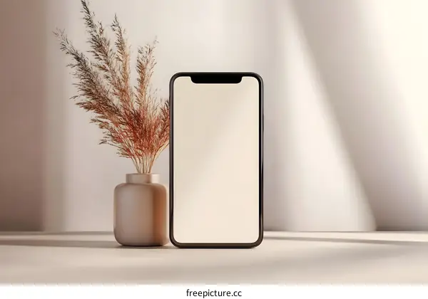 Minimalist Phone Mockup with Dried Flowers in a Vase