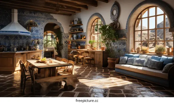 kitchen with blue and white tile
