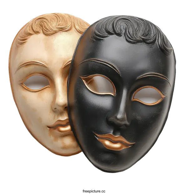 [Transparent Background PNG]Two Contrasting Venetian Masks on White Background