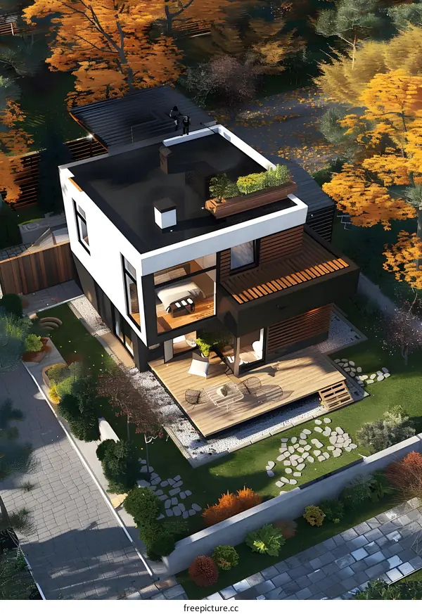 Modern House Design with Deck and Garden View