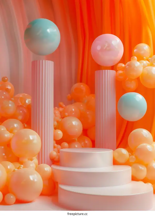 Abstract Pastel Geometric Display with Balloons