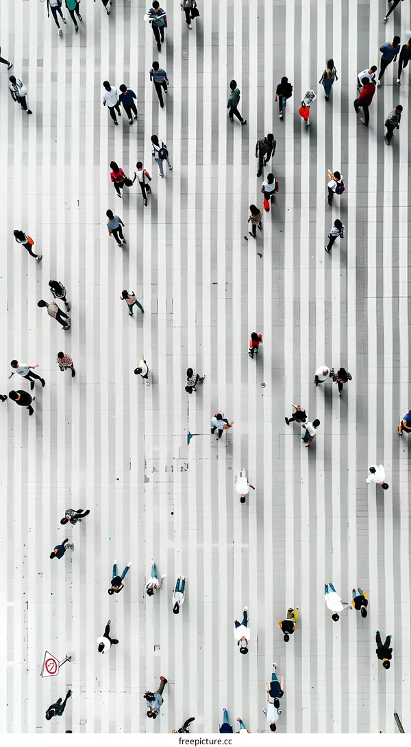 Aerial View of People Walking on a Crosswalk