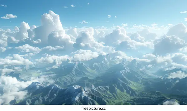 Majestic Mountain Peaks Amidst Serene Clouds
