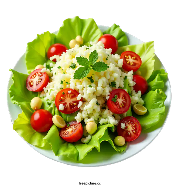 [Transparent Background PNG]Fresh Salad with Couscous and Tomatoes