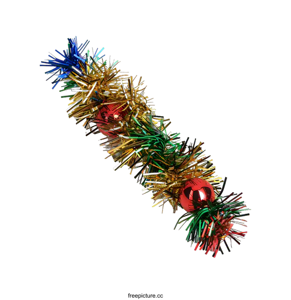 [Transparent Background PNG]Gold and Green Christmas Garland with Red Ornaments