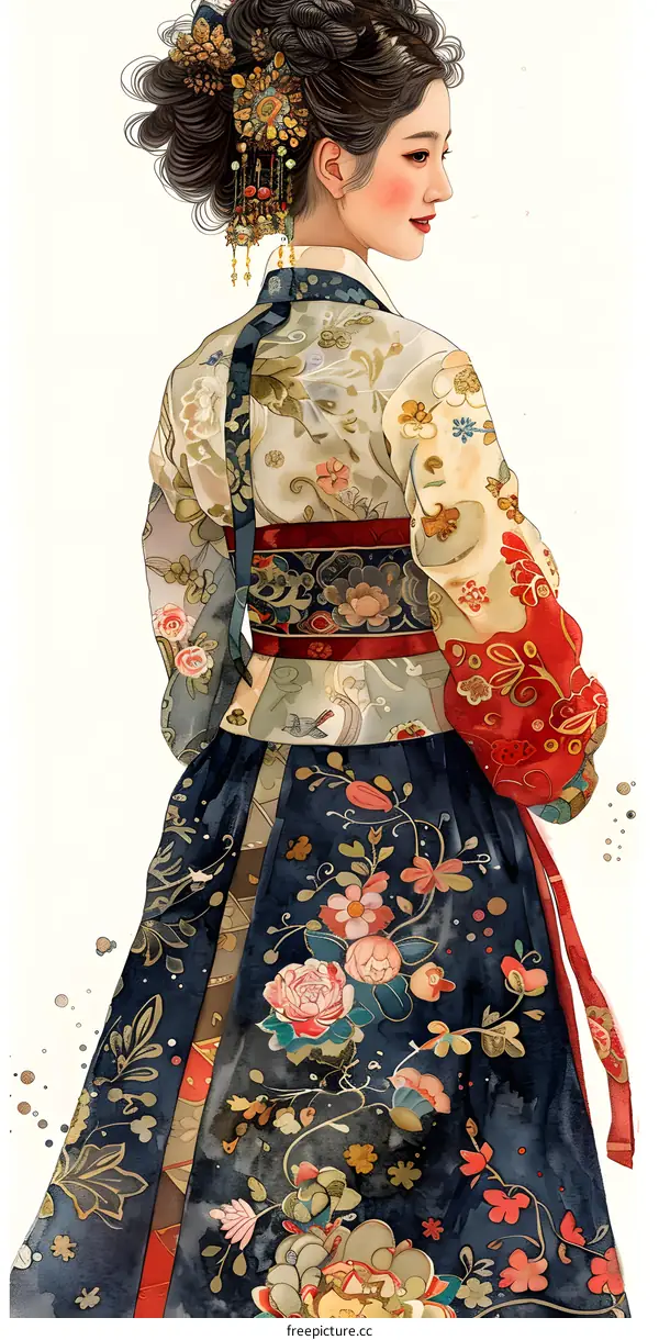 Elegant Woman in Traditional Korean Hanbok