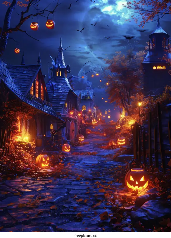 Charming Halloween Pumpkin Town Street View