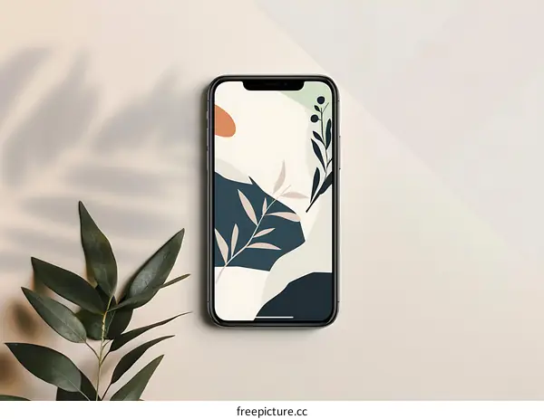 Minimalist Phone Wallpaper with Abstract Design and Plant