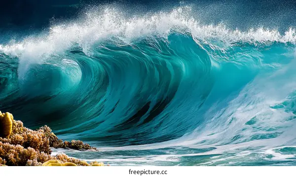 Powerful Ocean Wave Crashing on Coral Reef
