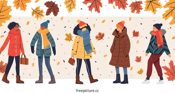 Fall Fashion Illustration of Diverse People